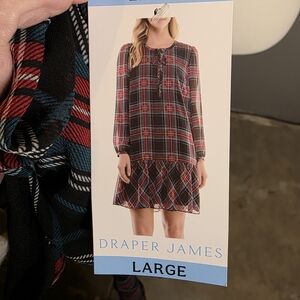 Womens Red and Black Plaid Midi Dress Sheer